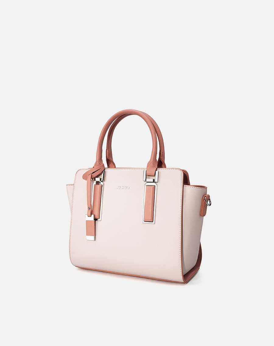 Túi xách trung tote charm trang trí phối 2 màu