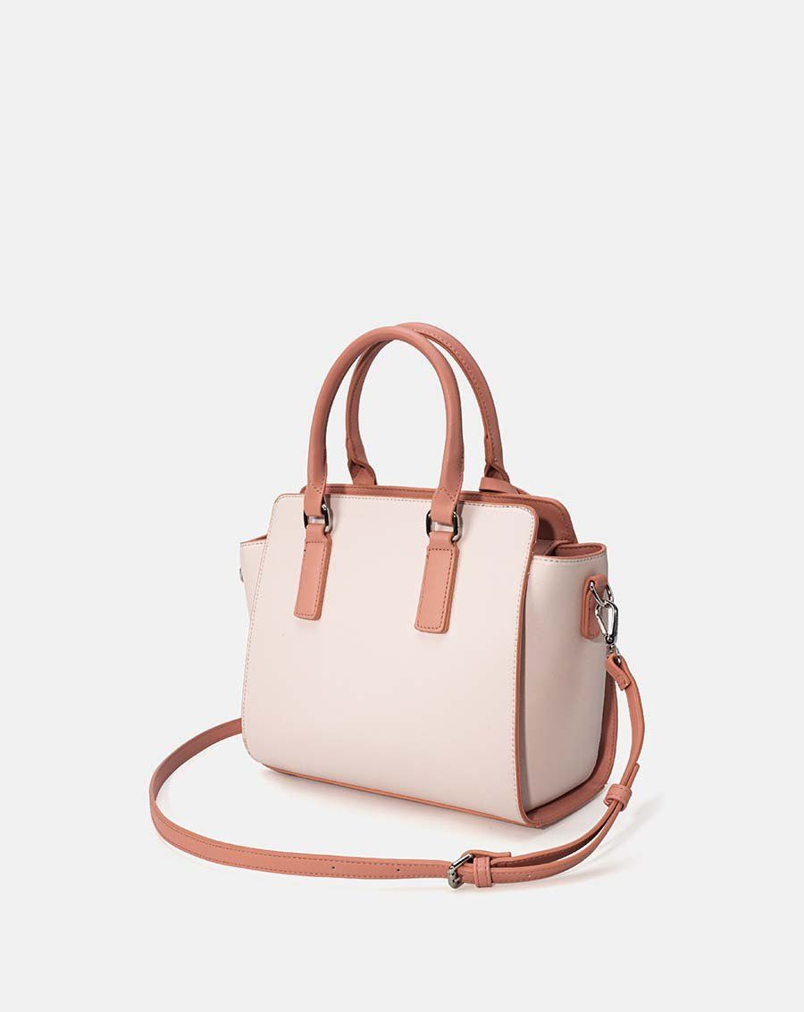 Túi xách trung tote charm trang trí phối 2 màu