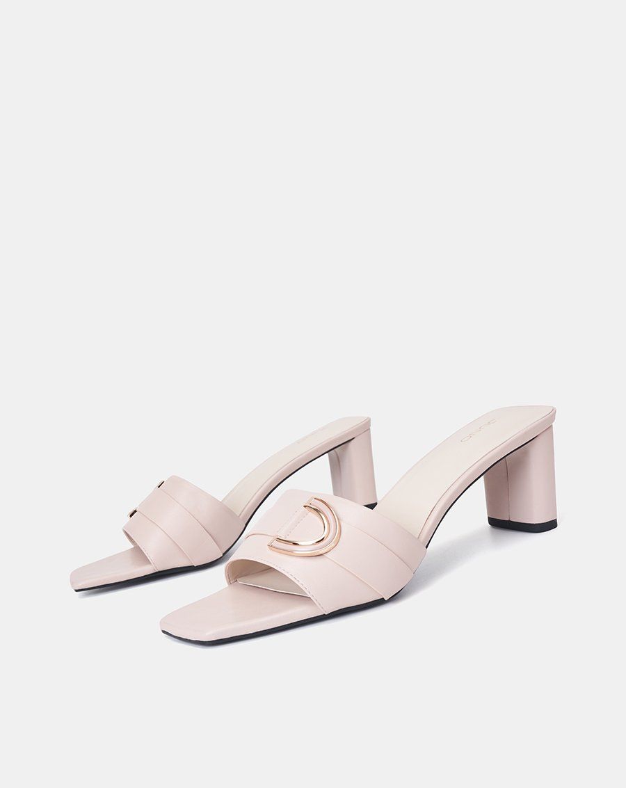 Giày Mules Hở Mũi Phối Khóa Trang Trí
