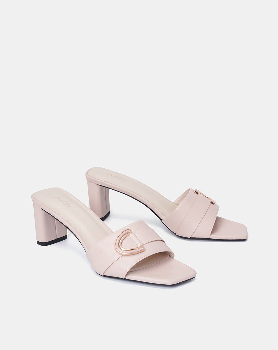 Giày Mules Hở Mũi Phối Khóa Trang Trí