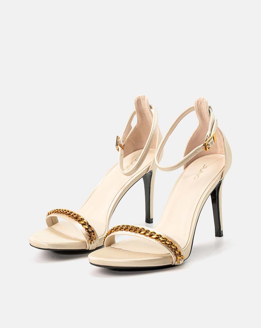 Giày sandal gót thanh gắn xích trang trí