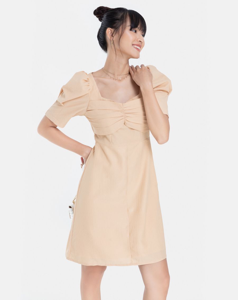 Đầm lửng tay phồng nhúng ngực