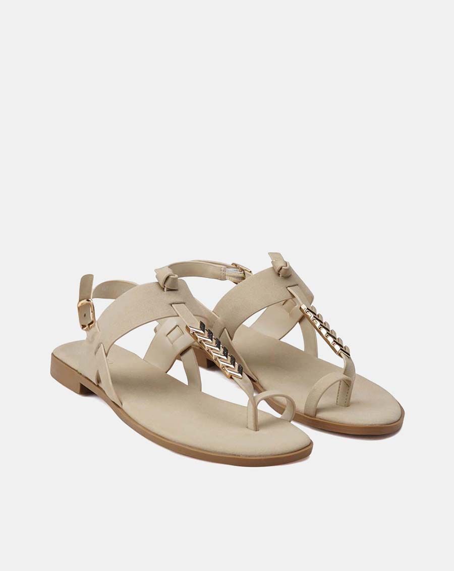 Giày sandal t-strap khóa trang trí