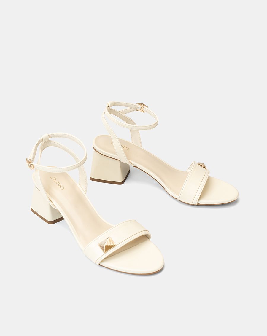 Giày Sandal Gót Vuông Phối Khóa Trang Trí