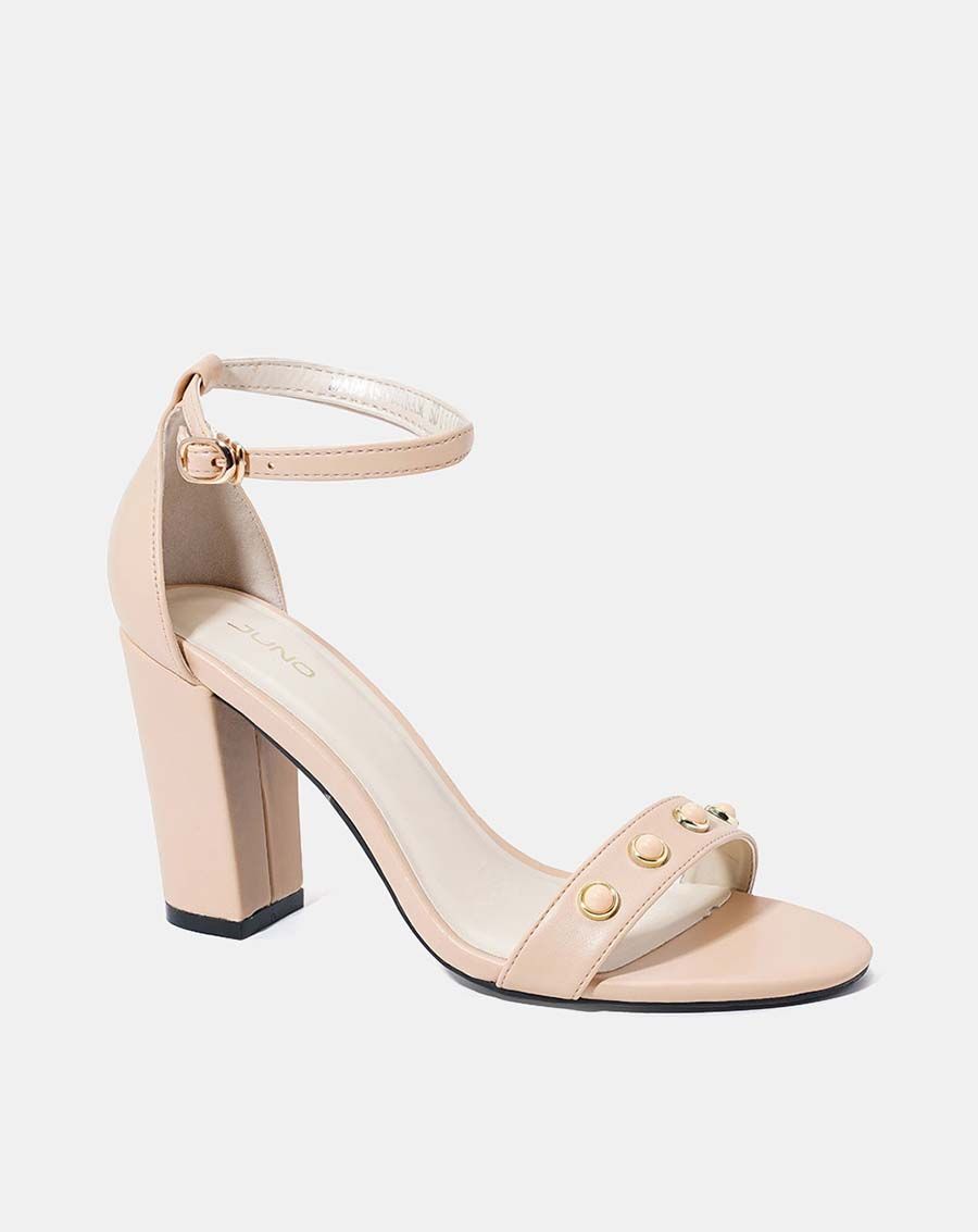 Giày sandal gót vuông đính hạt trang trí