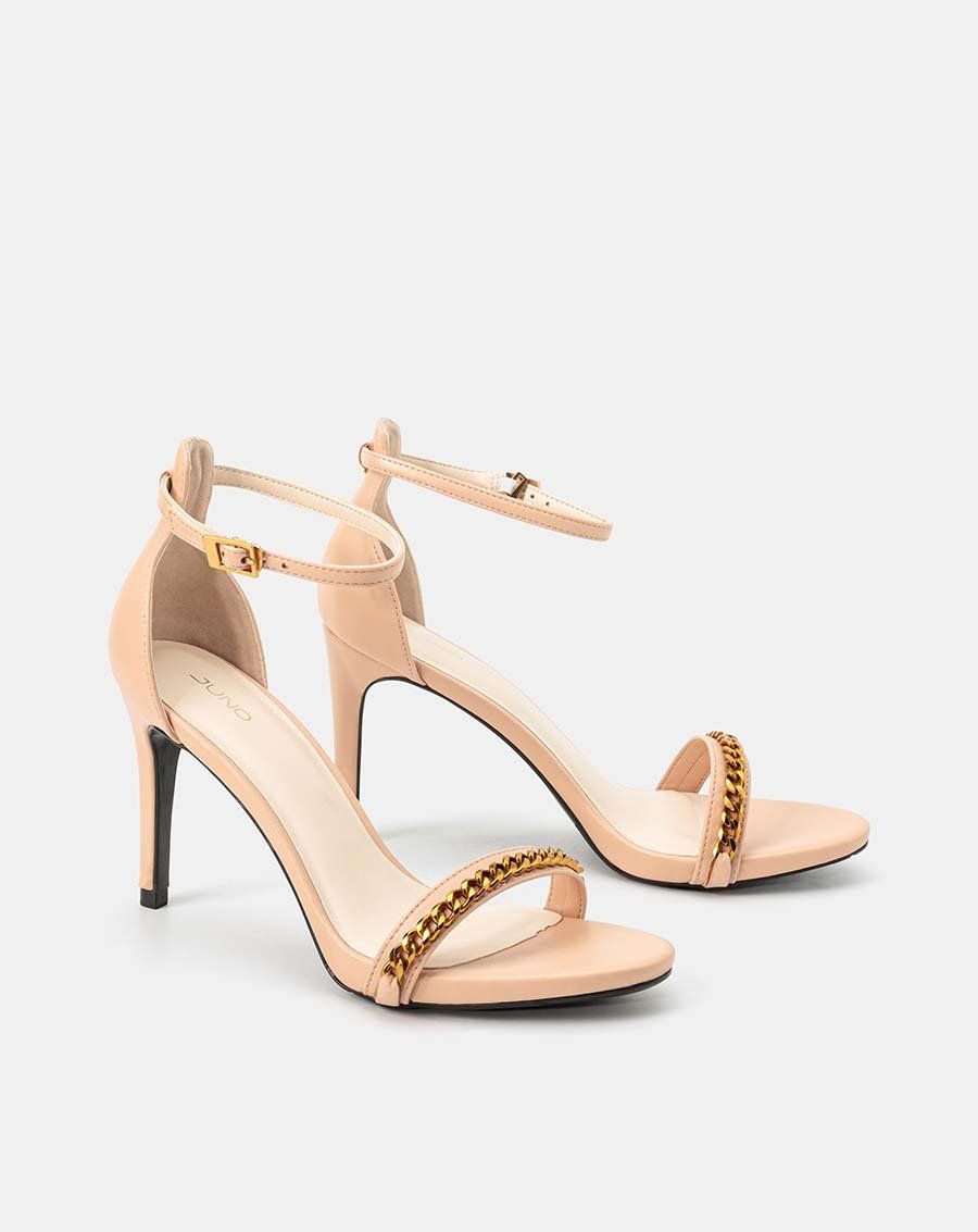 Giày sandal gót thanh gắn xích trang trí