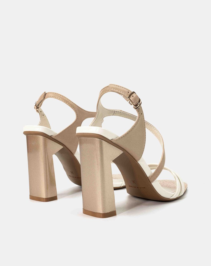 Giày sandal gót trụ phối trung tì kim tuyến