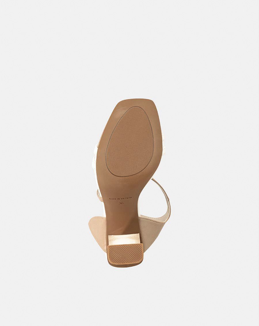 Giày sandal gót trụ phối trung tì kim tuyến