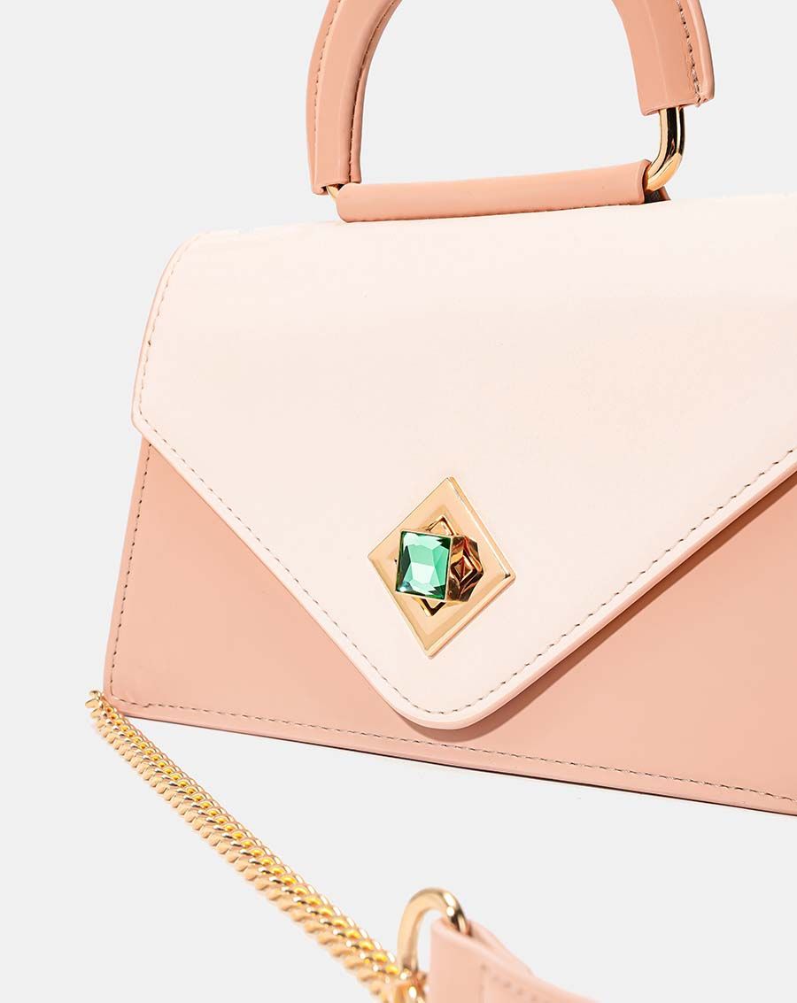 Túi xách nhỏ phối 2 chất liệu khóa trang trí đính đá Princess