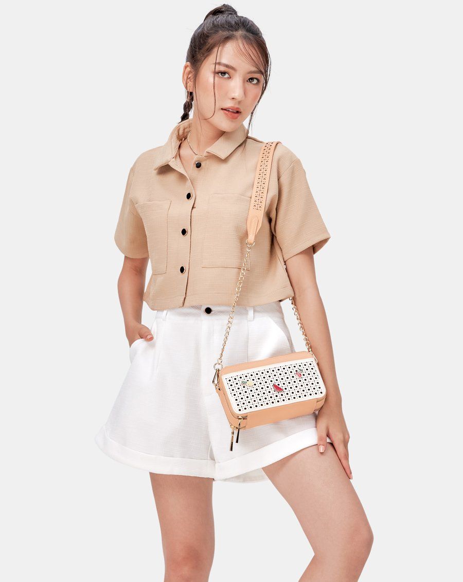 Túi xách nhỏ snapshot cắt lazer charm trang trí