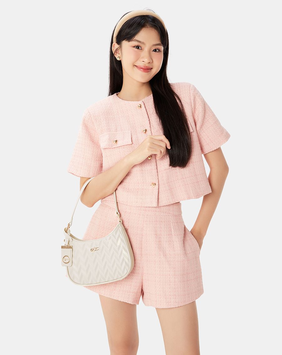 Túi Xách Nhỏ Hobo Dập Hoạ Tiết Phối Charm
