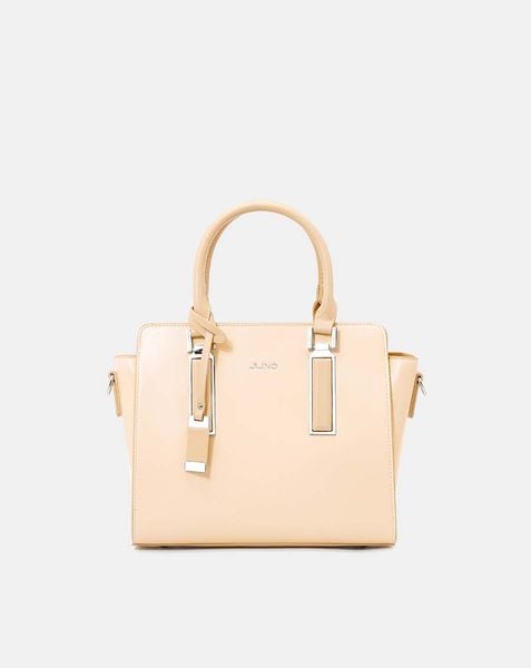 Túi xách trung tote charm trang trí phối 2 màu