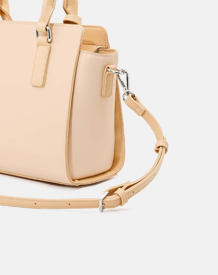 Túi xách trung tote charm trang trí phối 2 màu