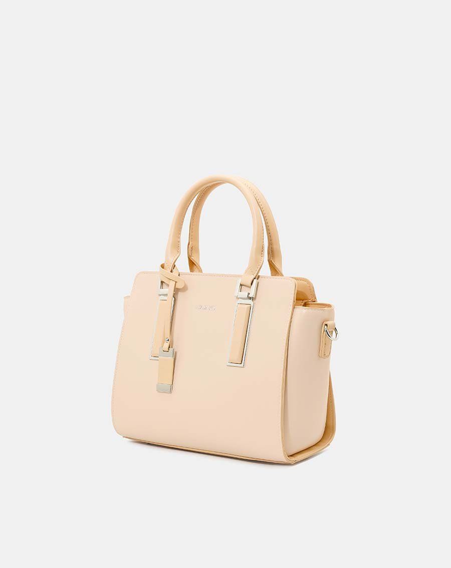 Túi xách trung tote charm trang trí phối 2 màu