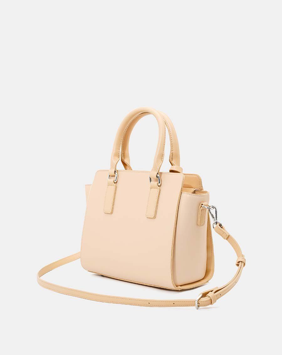 Túi xách trung tote charm trang trí phối 2 màu