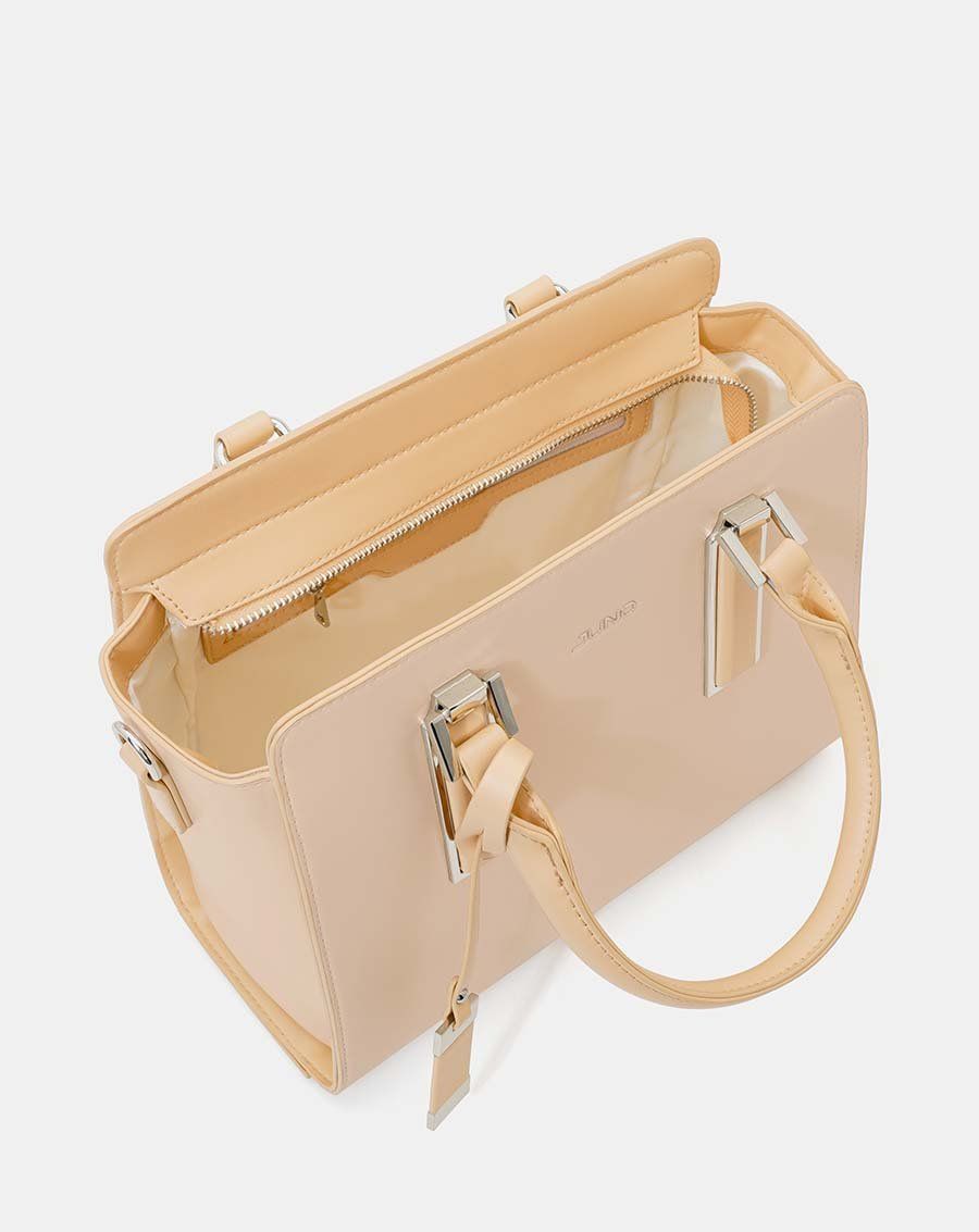 Túi xách trung tote charm trang trí phối 2 màu