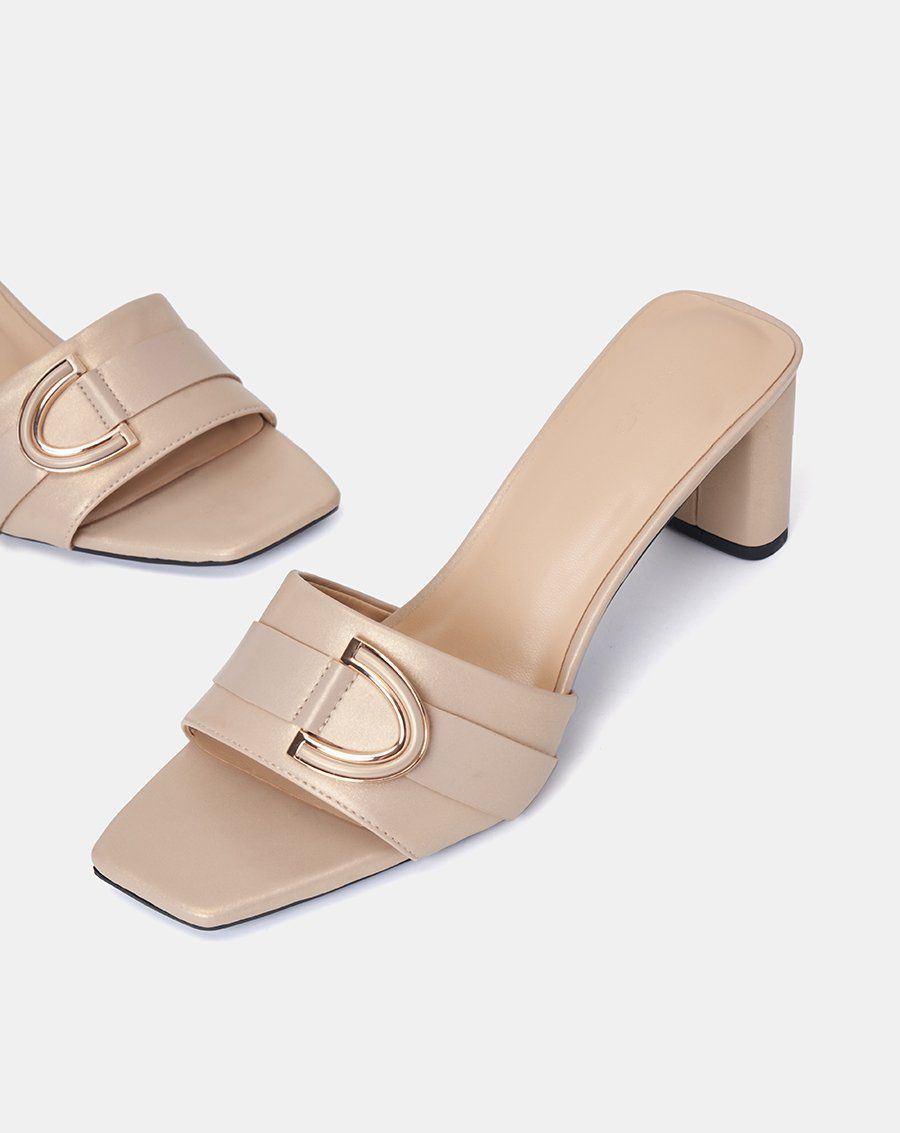 Giày Mules Hở Mũi Phối Khóa Trang Trí