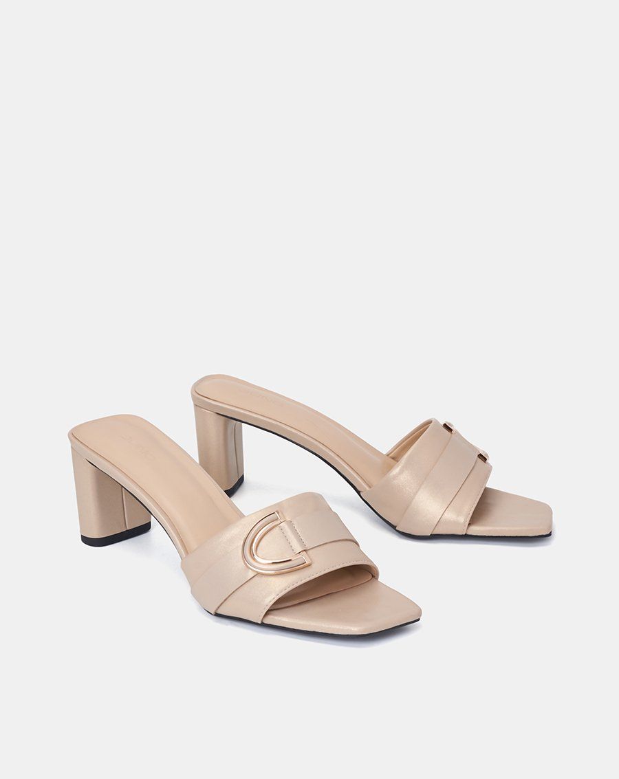 Giày Mules Hở Mũi Phối Khóa Trang Trí
