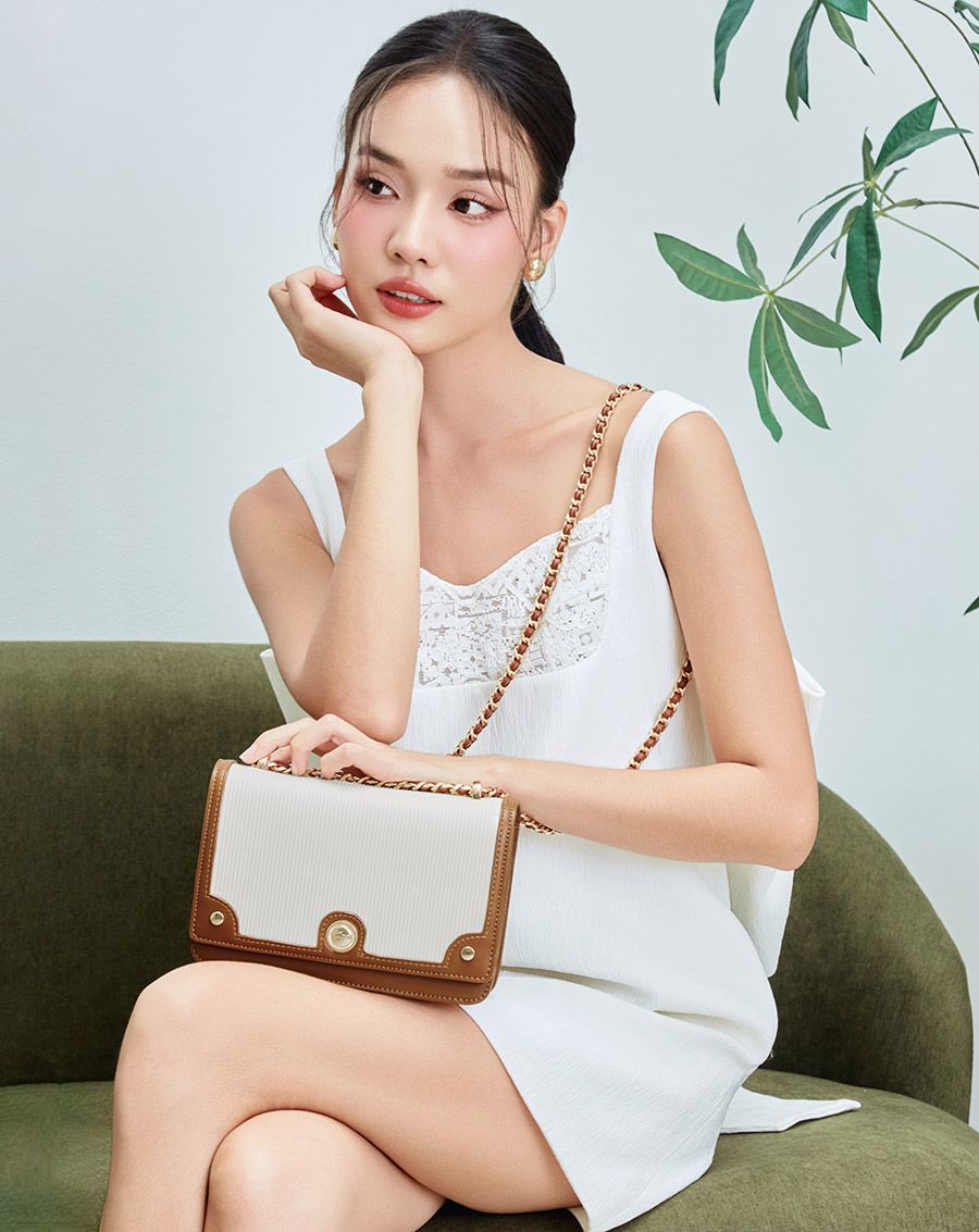 Túi Xách Nhỏ Phối Si Hoạ Tiết Sọc