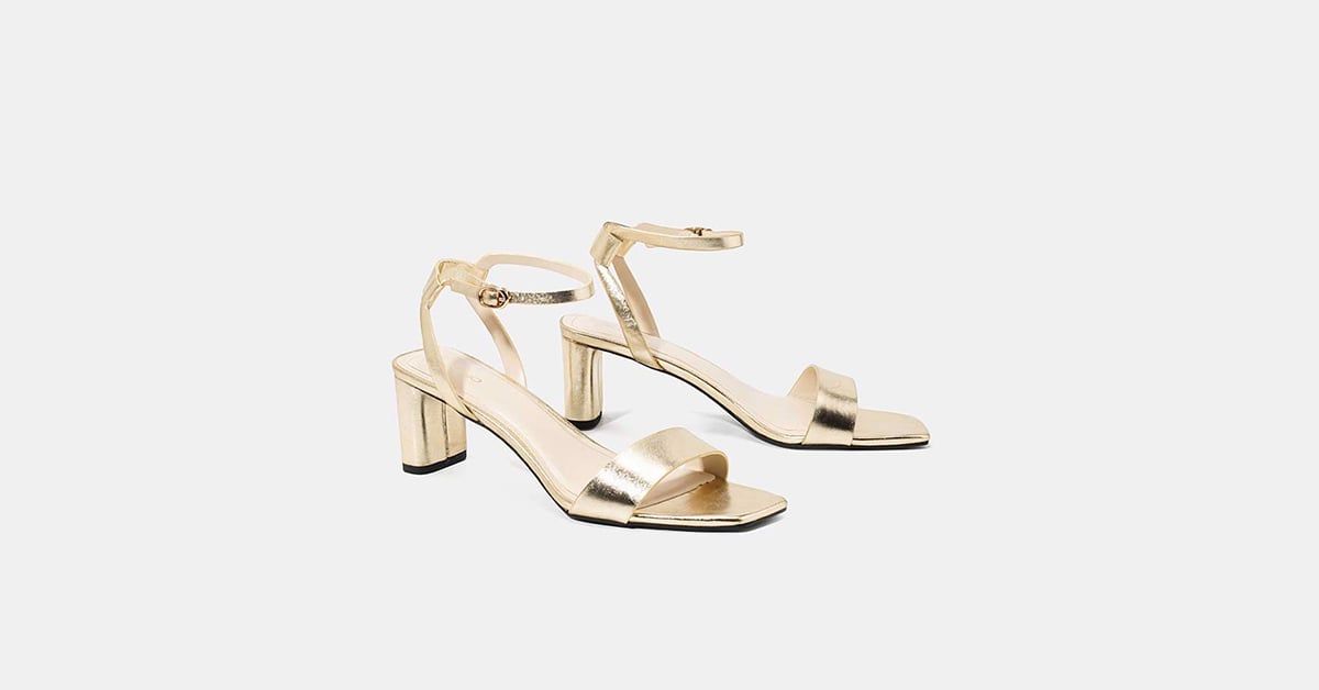 Giày sandal mũi vuông gót vuông ánh kim loại