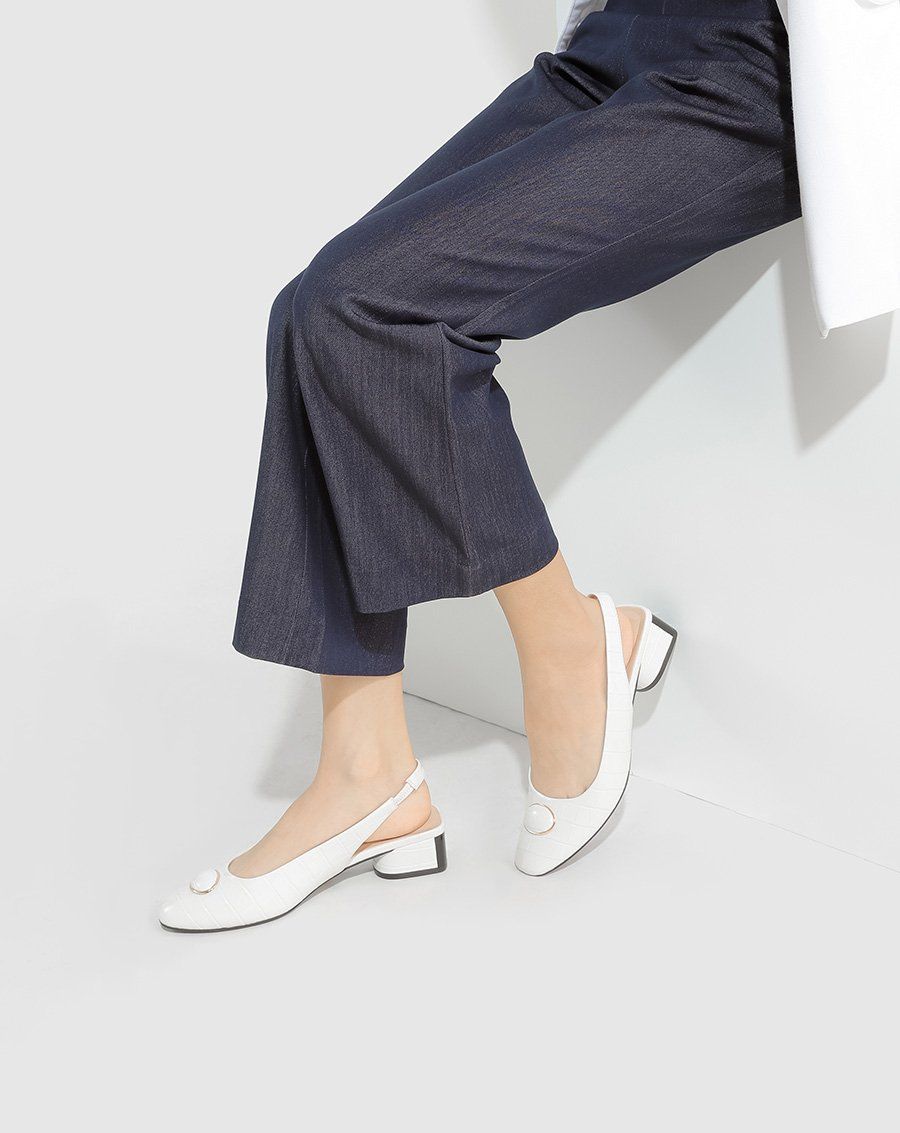 Giày cao gót slingback khoá trang trí