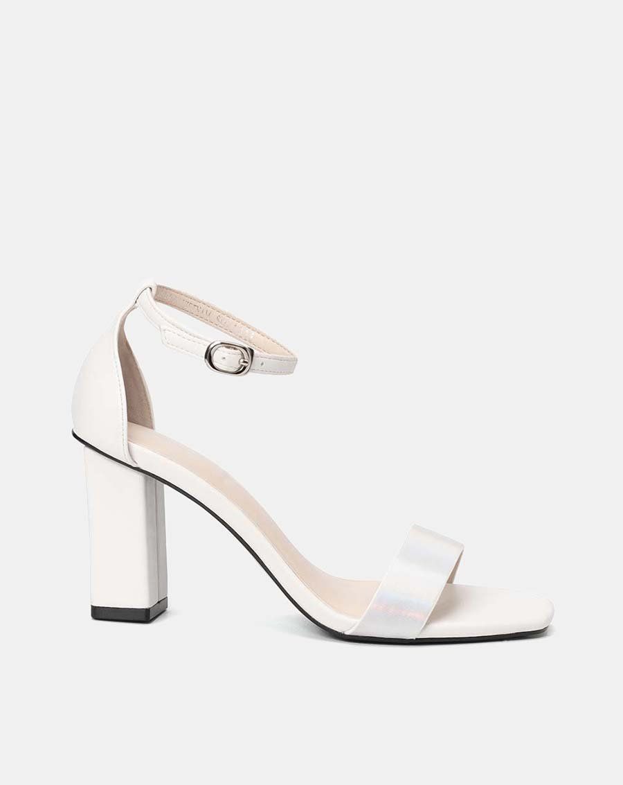 Giày sandal gót vuông phối si hologram