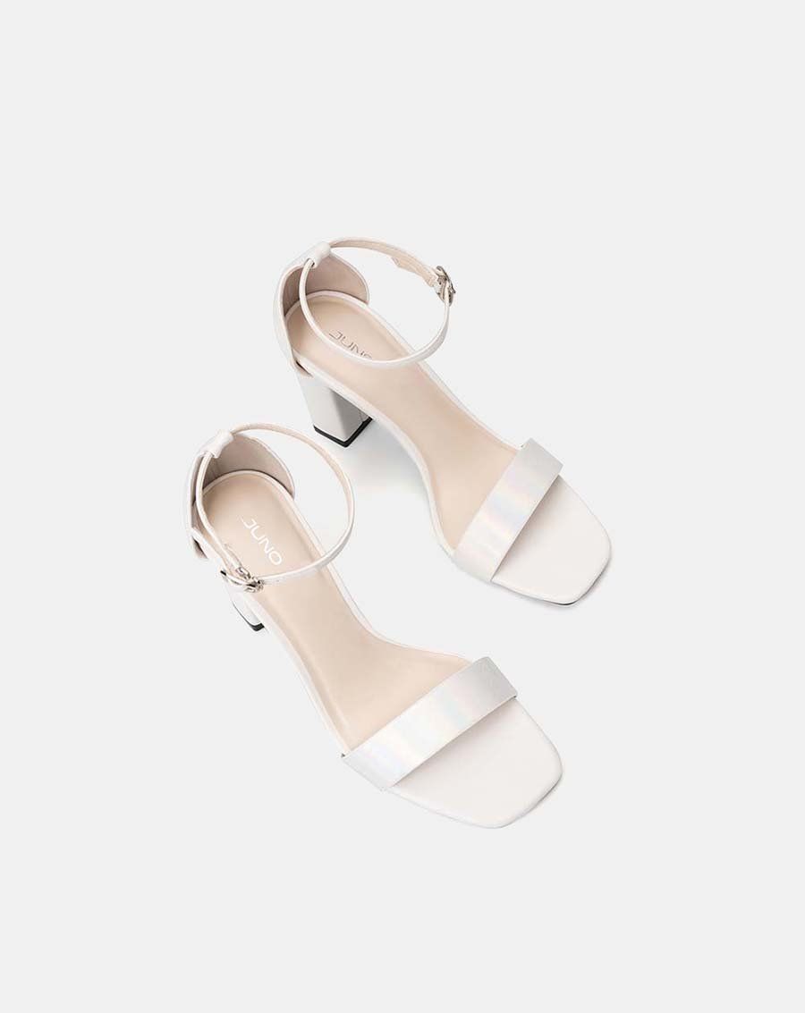Giày sandal gót vuông phối si hologram