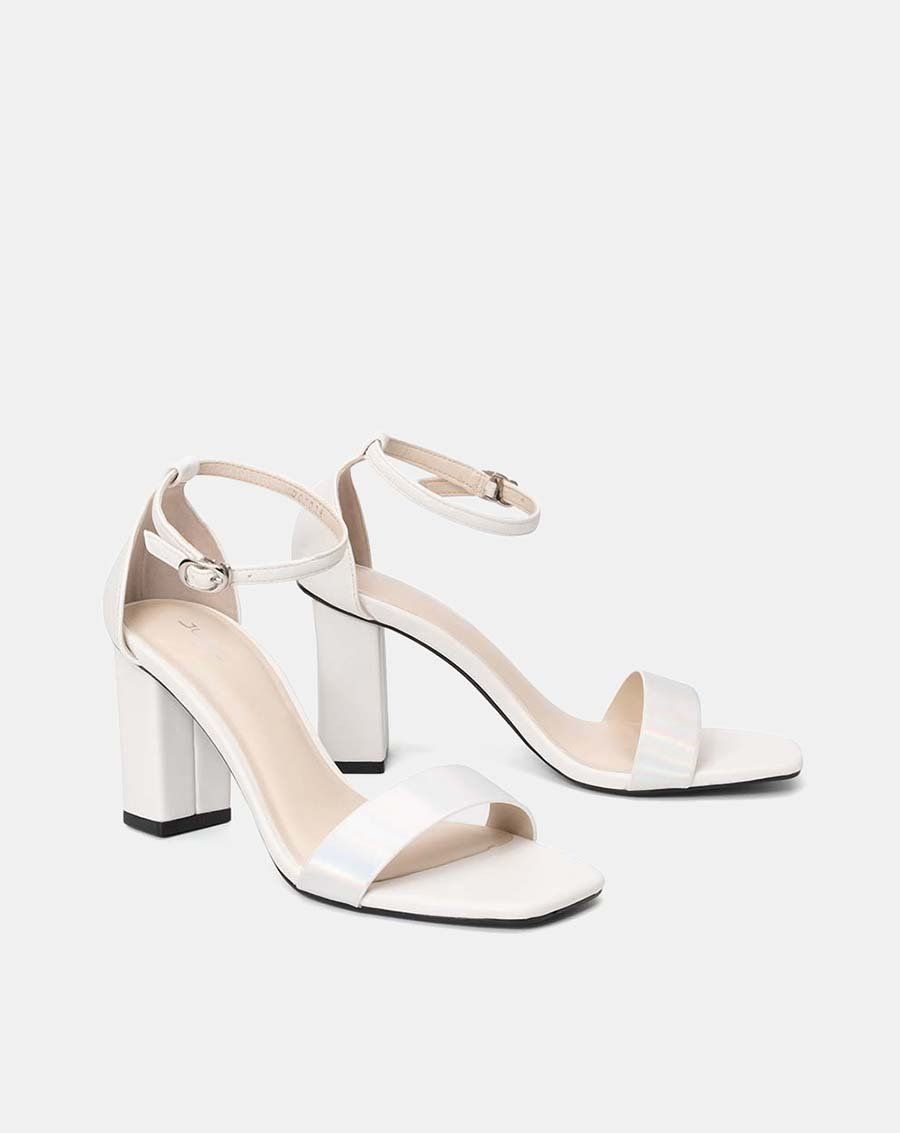 Giày sandal gót vuông phối si hologram