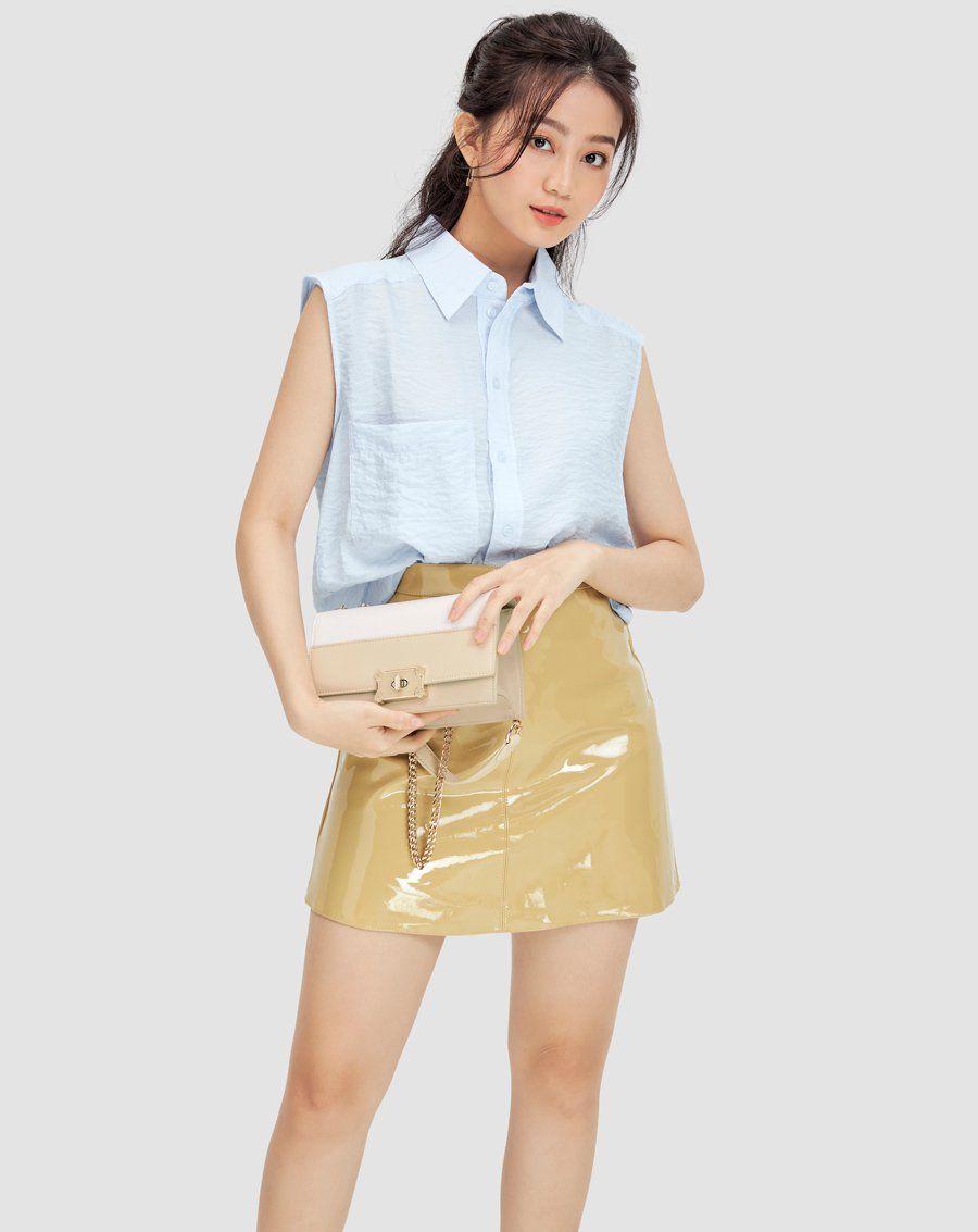 Túi xách nhỏ nắp gập phối màu
