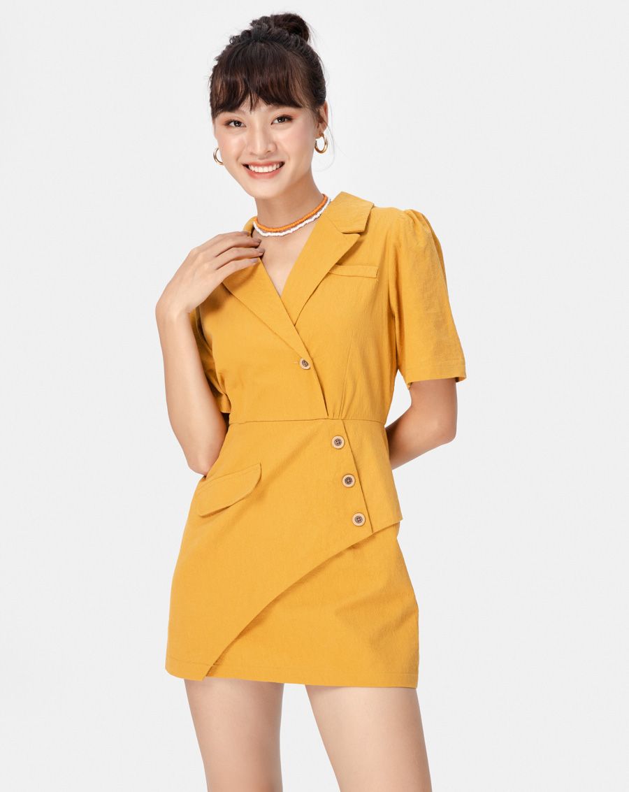 Đầm ngắn cổ vest tà đắp chéo