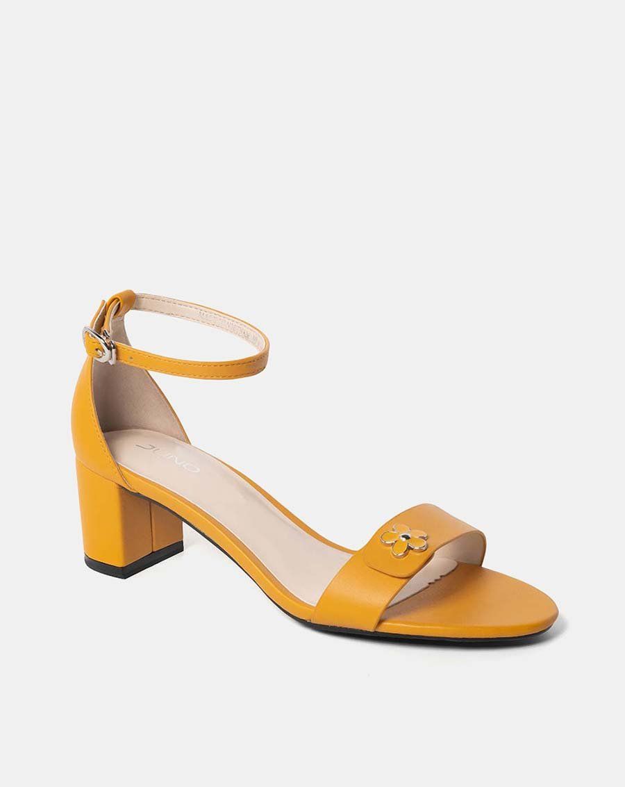 Giày sandal gót vuông đính hoa trang trí