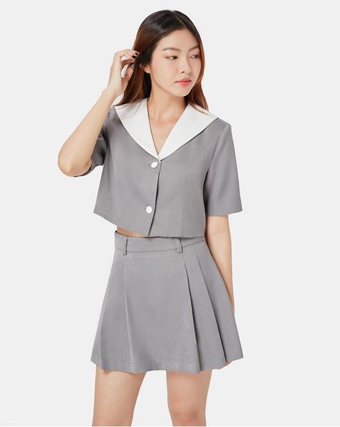 Áo kiểu blazer ngắn phối cổ trắng