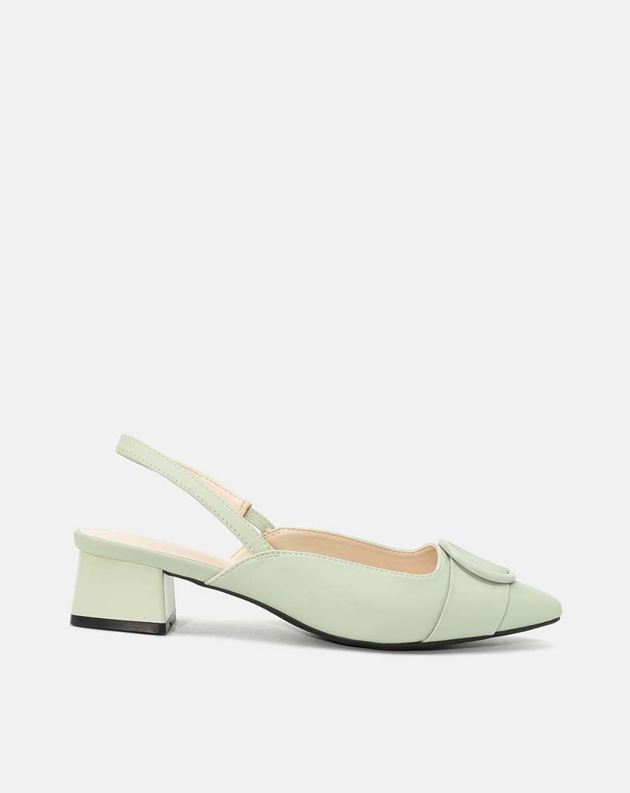 Giày cao gót slingback gắn khóa trang trí