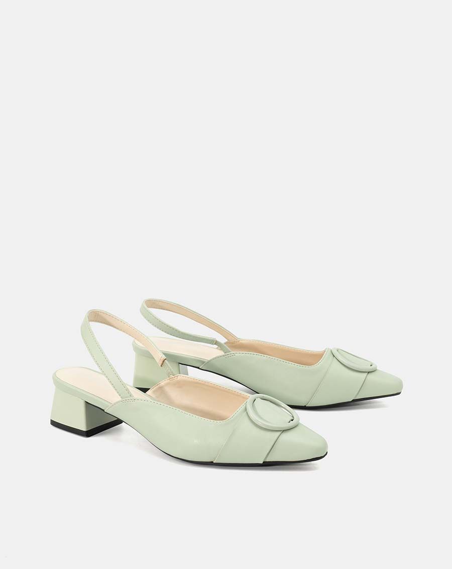 Giày cao gót slingback gắn khóa trang trí