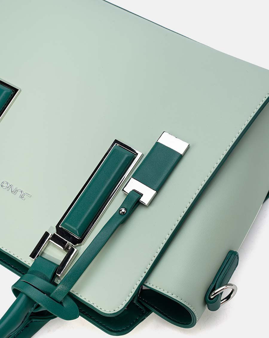 Túi xách trung tote charm trang trí phối 2 màu