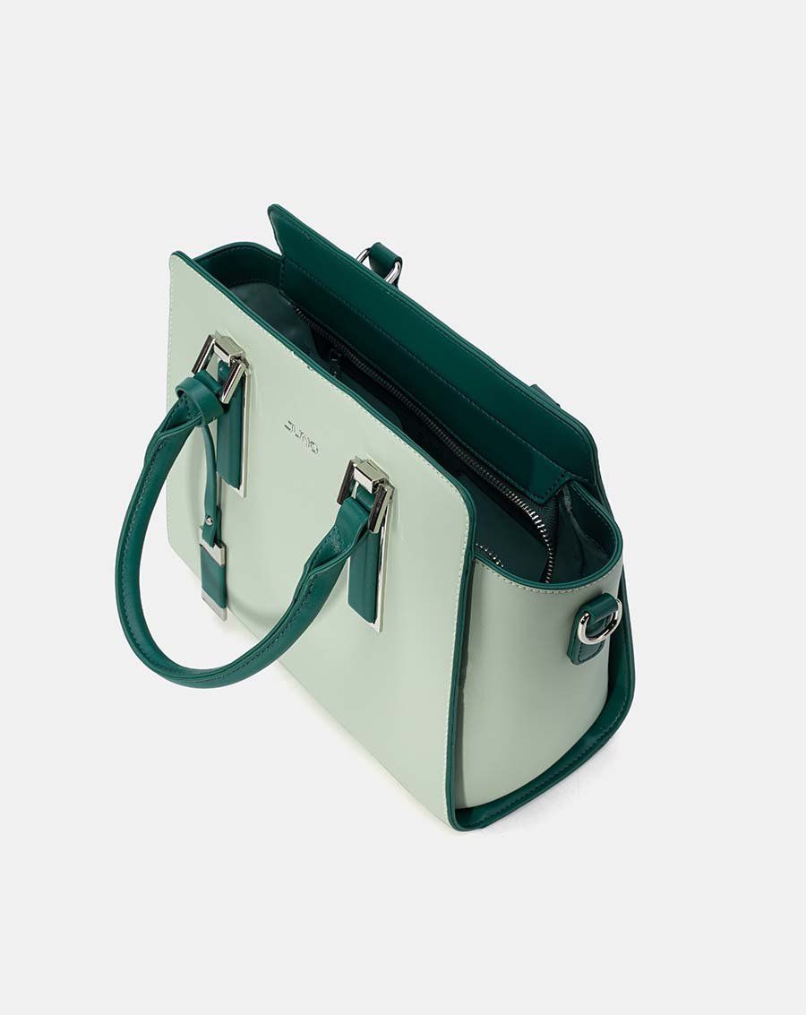 Túi xách trung tote charm trang trí phối 2 màu