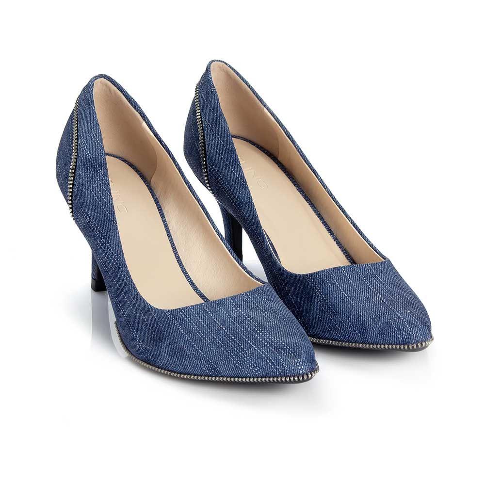 Giày cao gót mũi nhọn da giả jean CG07076