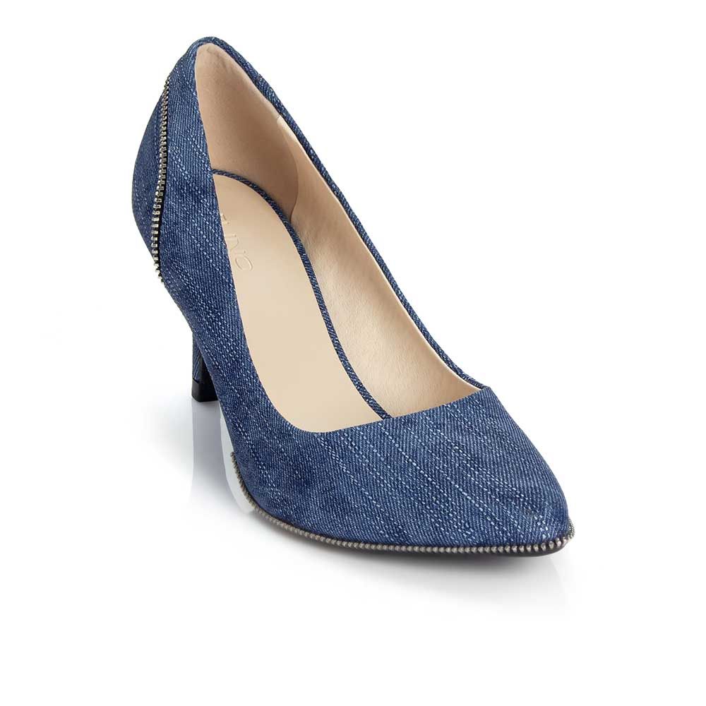 Giày cao gót mũi nhọn da giả jean CG07076