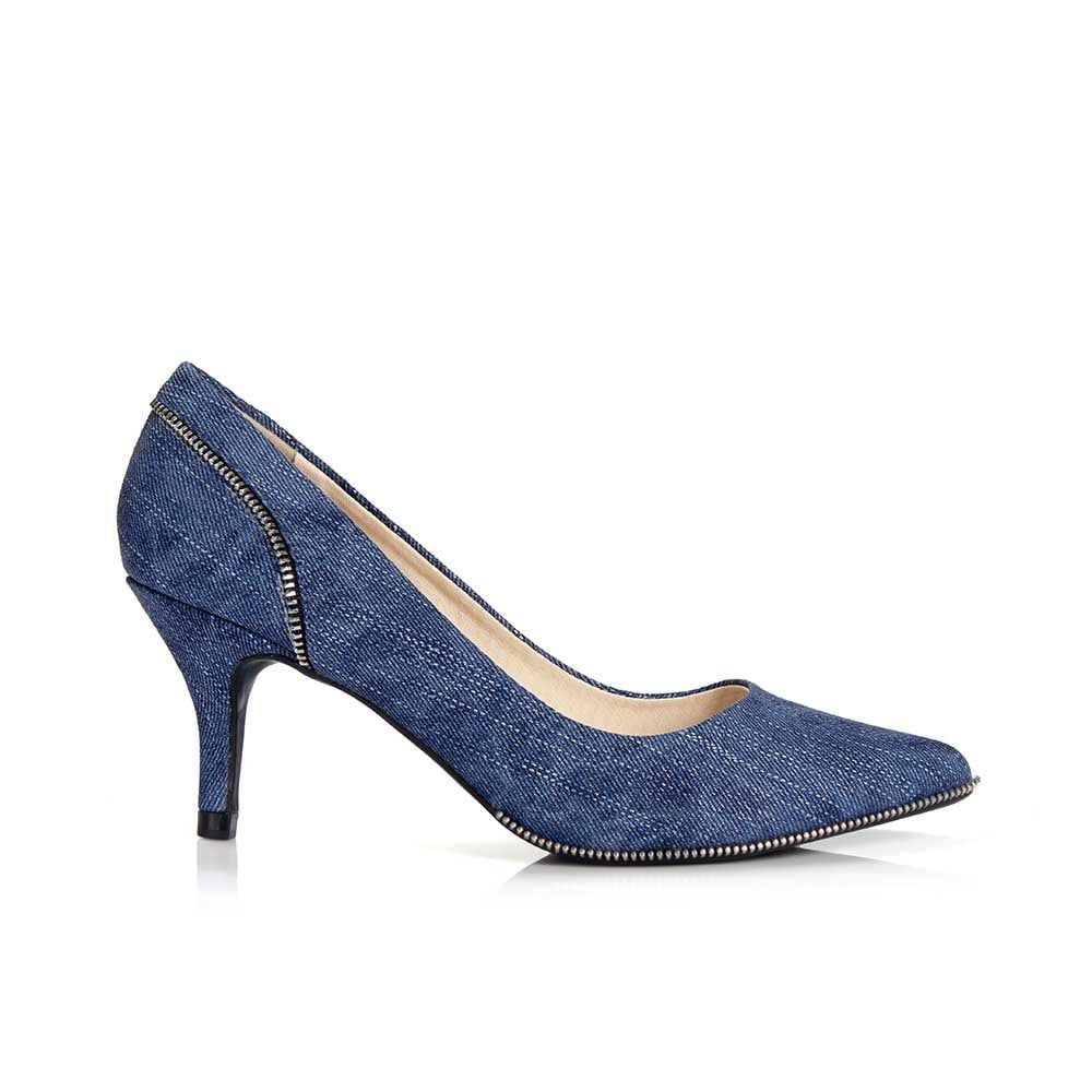 Giày cao gót mũi nhọn da giả jean CG07076