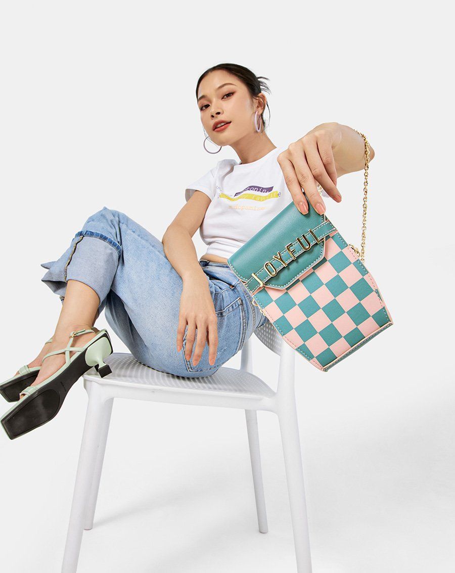 Túi Xách Nhỏ Joyful Kết Hợp Họa Tiết Checkerboard - Outlet