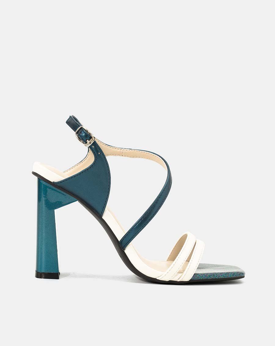 Giày sandal gót trụ phối trung tì kim tuyến