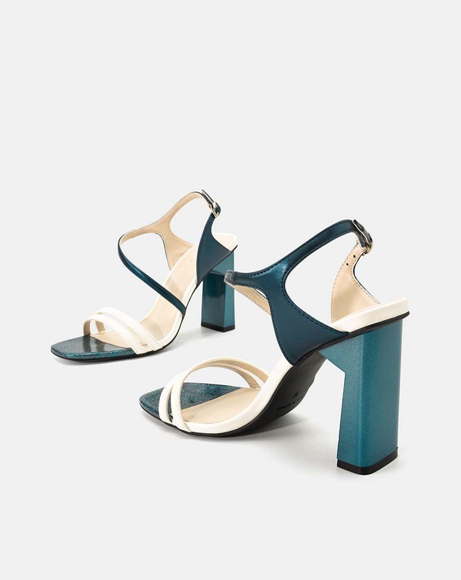 Giày sandal gót trụ phối trung tì kim tuyến