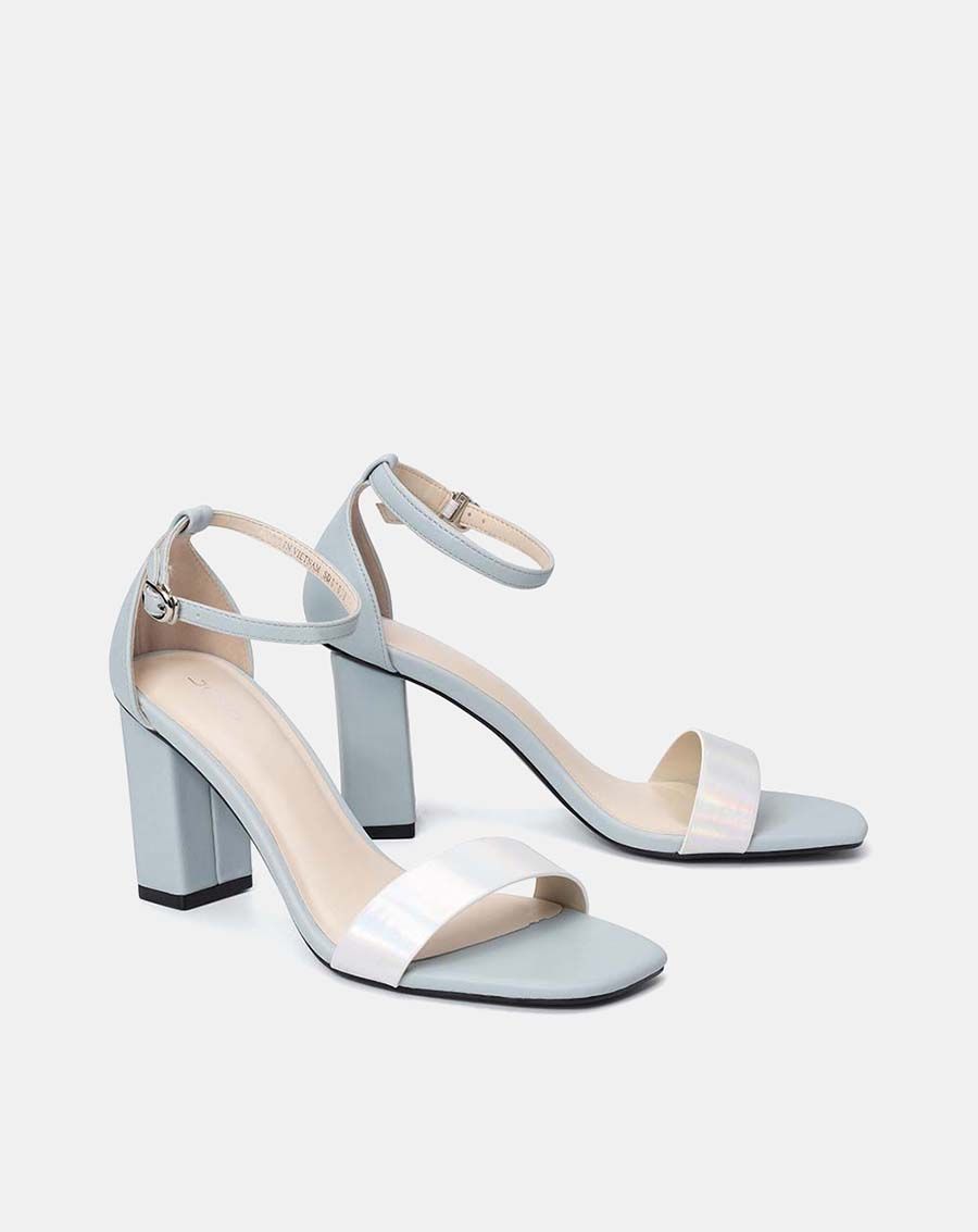 Giày sandal gót vuông phối si hologram