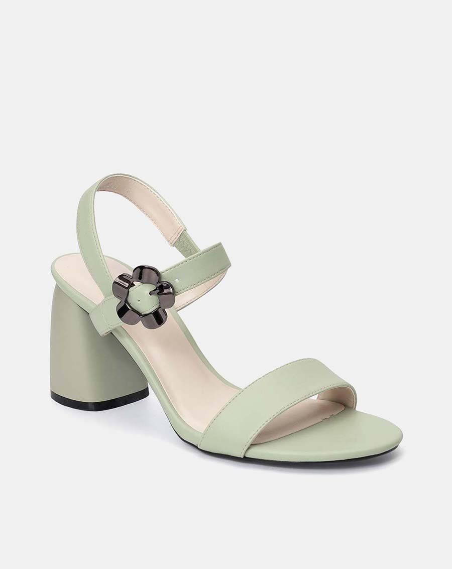 Giày sandal gót thô hoa trang trí