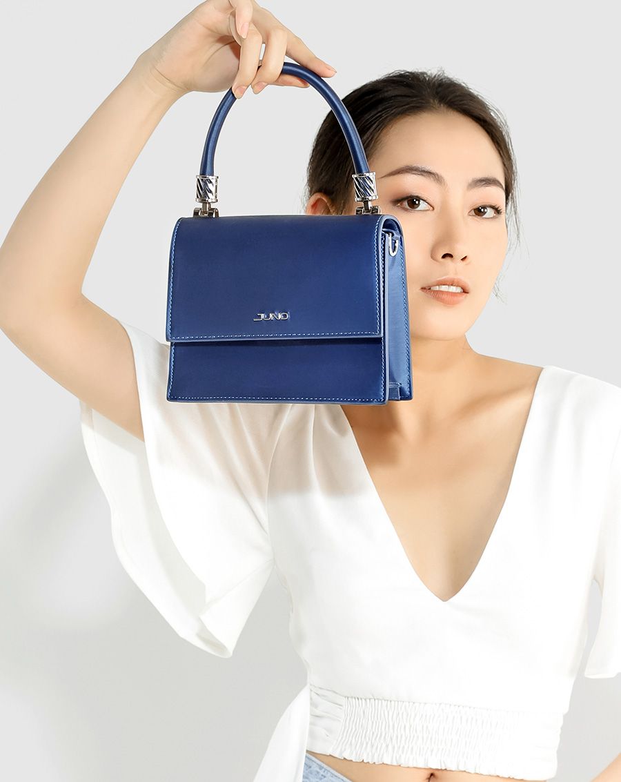 Túi xách nhỏ phối si giả satin, minimal hardware