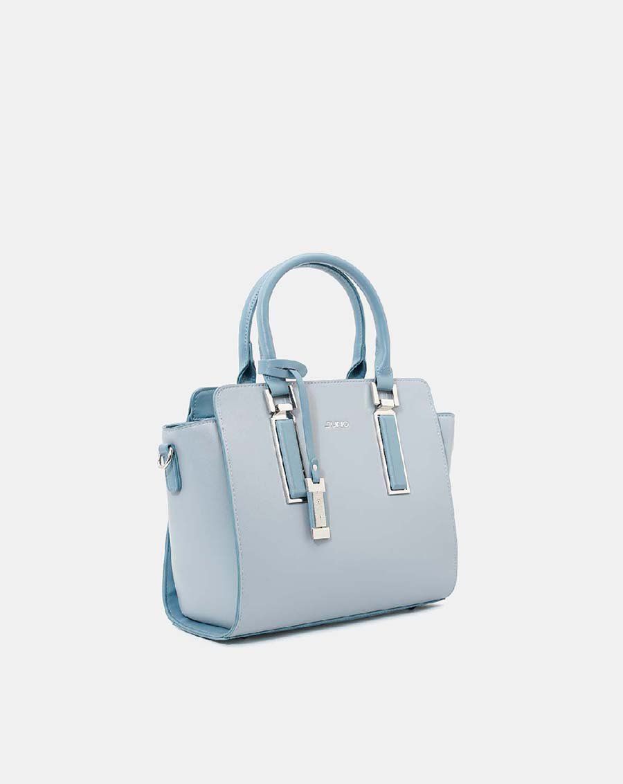 Túi xách trung tote charm trang trí phối 2 màu