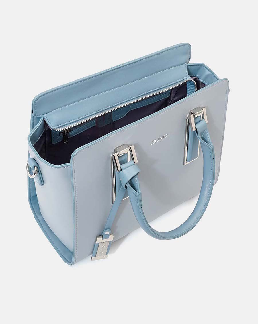 Túi xách trung tote charm trang trí phối 2 màu