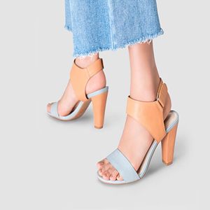 Giày xăng đan gót trụ 9cm quai phối màu SD09066