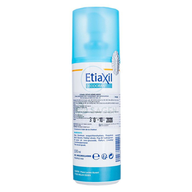 Xịt Khử Mùi Hằng Ngày Etiaxil Deodorant Anti-transpirant 48h Peaux Sensibles Vaporisateur 100ml