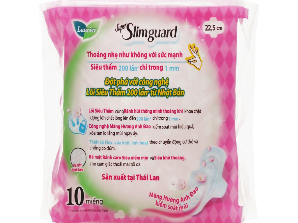 [Tặng Kèm 2 Miếng] Băng Vệ Sinh Siêu Mỏng Bảo Vệ Laurier Super Slimguard 22.5cm Hương Hoa Anh Đào - 10 Miếng (Che tên sản phẩm khi giao hàng)